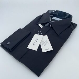 Eton Dress Shirt Mens XL 17 - 43 Black Fine Twill Stretch Slim Collar Button Up